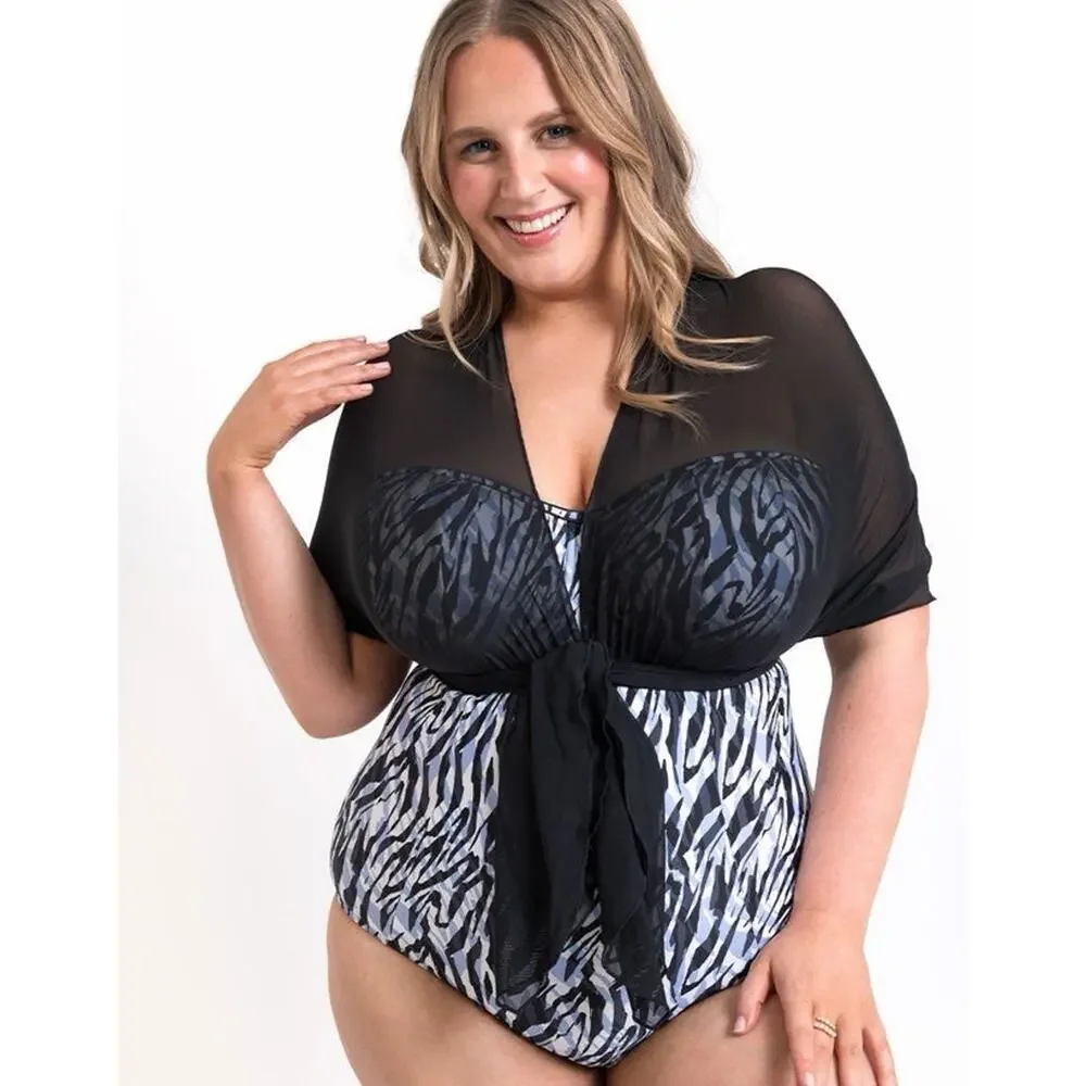 Curvy Kate Wrapsody Swimsuit Multiway Bandeau Strapless Zebra Print 32DDD NWT
